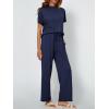 imageAUTOMET Womens Mock Neck 2 Piece Lounge Set Matching Summer Loose Fit Wide Leg Pants SetNavyblue