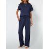imageAUTOMET Womens Mock Neck 2 Piece Lounge Set Matching Summer Loose Fit Wide Leg Pants SetNavyblue