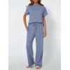 imageAUTOMET Womens Mock Neck 2 Piece Lounge Set Matching Summer Loose Fit Wide Leg Pants SetOcean Blue
