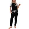 imageAUTOMET Lounge Sets For Women Two Piece Outfits Loungewear Short Sleeve Crewneck Jogger Pajama Set Sweatpants TracksuitBlack