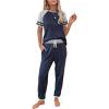imageAUTOMET Lounge Sets For Women Two Piece Outfits Loungewear Short Sleeve Crewneck Jogger Pajama Set Sweatpants TracksuitNavy Blue