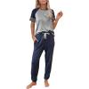 imageAUTOMET Lounge Sets For Women Two Piece Outfits Loungewear Short Sleeve Crewneck Jogger Pajama Set Sweatpants TracksuitNavybluegrey
