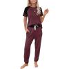 imageAUTOMET Lounge Sets For Women Two Piece Outfits Loungewear Short Sleeve Crewneck Jogger Pajama Set Sweatpants TracksuitWine Red