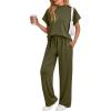 imageAUTOMET Womens Mock Neck 2 Piece Lounge Set Matching Summer Loose Fit Wide Leg Pants SetArmygreen