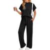 imageAUTOMET Womens Mock Neck 2 Piece Lounge Set Matching Summer Loose Fit Wide Leg Pants SetBlack