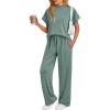 imageAUTOMET Womens Mock Neck 2 Piece Lounge Set Matching Summer Loose Fit Wide Leg Pants SetSage