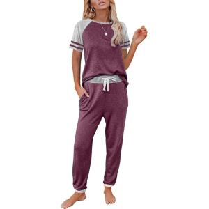 imageAUTOMET Lounge Sets For Women Two Piece Outfits Loungewear Short Sleeve Crewneck Jogger Pajama Set Sweatpants TracksuitFuchsia