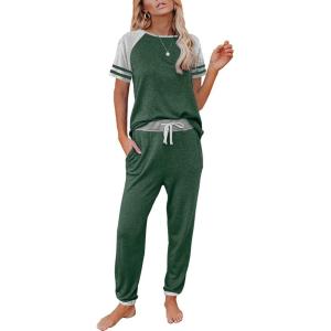 imageAUTOMET Lounge Sets For Women Two Piece Outfits Loungewear Short Sleeve Crewneck Jogger Pajama Set Sweatpants TracksuitGreen