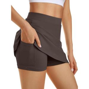 imageAUTOMET Womens Mini Tennis Skirt with Shorts Underneath 2025 Athletic Workout Cute Golf Skorts Trendy Summer Gym ClothesBrown