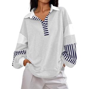 imageAUTOMET Womens Oversized Sweatshirts Striped Long Sleeve Hoodies Quarter Zip Fall Winter Outfits Clothes Y2k Preppy Sweaters 2024 Grey Medium