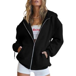 imageAUTOMET Womens Zip Up Hoodies Long Sleeve Fall Oversized Sweatshirts Fleece Y2K Jacket with Pockets 2025 Fashion ClothesBlack