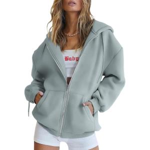 imageAUTOMET Womens Zip Up Hoodies Long Sleeve Fall Oversized Sweatshirts Fleece Y2K Jacket with Pockets 2025 Fashion ClothesLightgreen