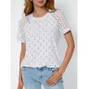 imageAUTOMET Short Sleeve Shirts for Women Eyelet Embroidery Summer Dressy Tops 2025 Trendy Lace Casual TShirts Work OutfitsWhite