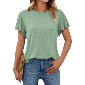 imageAUTOMET Womens Short Sleeve TShirts Dressy Casual Basic Ruffle Cute Summer Tops 2025 Spring Fashion ClothesGreen