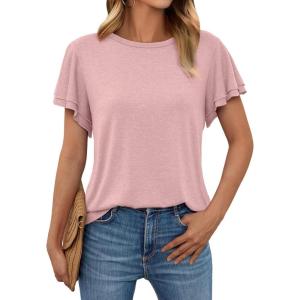 imageAUTOMET Womens Short Sleeve TShirts Dressy Casual Basic Ruffle Cute Summer Tops 2025 Spring Fashion ClothesPink
