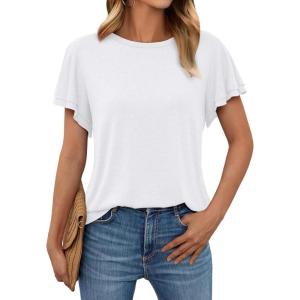 imageAUTOMET Womens Short Sleeve TShirts Dressy Casual Basic Ruffle Cute Summer Tops 2025 Spring Fashion ClothesWhite