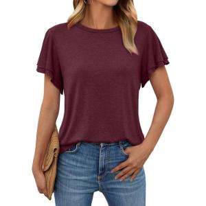 imageAUTOMET Womens Short Sleeve TShirts Dressy Casual Basic Ruffle Cute Summer Tops 2025 Spring Fashion ClothesWine Red