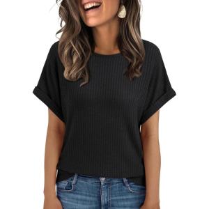 imageAUTOMET Womens Summer Tops Short Sleeve TShirts Business Casual Fashion Clothes 2025 Waffle Blouses Loose Fit OutfitsBlack