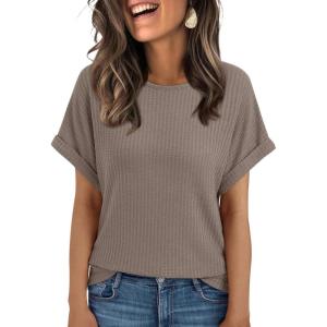 imageAUTOMET Womens Summer Tops Short Sleeve TShirts Business Casual Fashion Clothes 2025 Waffle Blouses Loose Fit OutfitsCoffeegrey