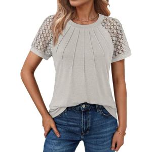 imageAUTOMET Womens Summer Tops Spring Shirts Trendy Vacation Outfits Short Sleeve Business Tshirts Fashion Casual BlousesBeige