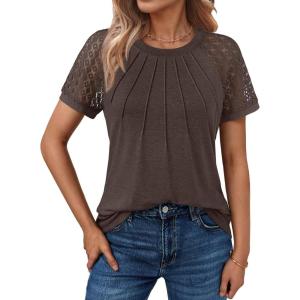 imageAUTOMET Womens Summer Tops Spring Shirts Trendy Vacation Outfits Short Sleeve Business Tshirts Fashion Casual BlousesBrown