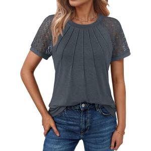 imageAUTOMET Womens Summer Tops Spring Shirts Trendy Vacation Outfits Short Sleeve Business Tshirts Fashion Casual BlousesDarkgrey