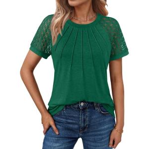 imageAUTOMET Womens Summer Tops Spring Shirts Trendy Vacation Outfits Short Sleeve Business Tshirts Fashion Casual BlousesGreen