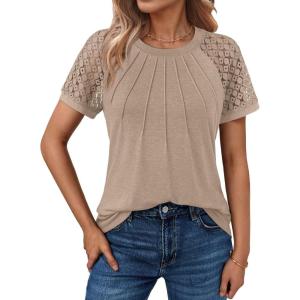 imageAUTOMET Womens Summer Tops Spring Shirts Trendy Vacation Outfits Short Sleeve Business Tshirts Fashion Casual BlousesKhaki
