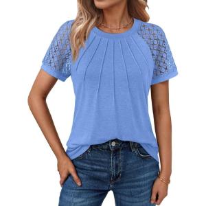 imageAUTOMET Womens Summer Tops Spring Shirts Trendy Vacation Outfits Short Sleeve Business Tshirts Fashion Casual BlousesLightblue