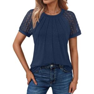 imageAUTOMET Womens Summer Tops Spring Shirts Trendy Vacation Outfits Short Sleeve Business Tshirts Fashion Casual BlousesNavy