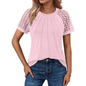 imageAUTOMET Womens Summer Tops Spring Shirts Trendy Vacation Outfits Short Sleeve Business Tshirts Fashion Casual BlousesPink