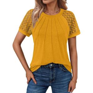 imageAUTOMET Womens Summer Tops Spring Shirts Trendy Vacation Outfits Short Sleeve Business Tshirts Fashion Casual BlousesYellow