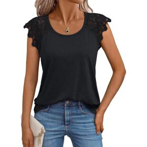 imageAUTOMET Womens Tops Casual Dressy Lace Summer Tee 2025 Cap Sleeve T Shirts Cute Basic Trendy Fashion Spring OutfitsBlack