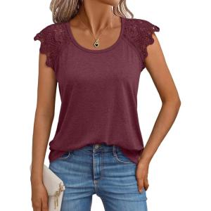 imageAUTOMET Womens Tops Casual Dressy Lace Summer Tee 2025 Cap Sleeve T Shirts Cute Basic Trendy Fashion Spring OutfitsWinered