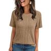 imageAUTOMET Short Sleeve Shirts for Women Summer Dressy Tops 2025 Trendy Crewneck Textured Top Casual TShirts Work OutfitsKhaki