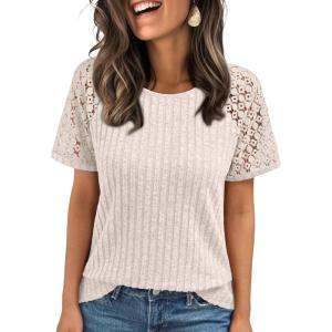 imageAUTOMET Womens Short Sleeve Sweater Crewneck Business Tops Dressy Casual Shirts Trendy Tunic Summer Clothes 2025Apricot