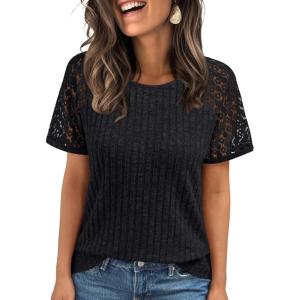 imageAUTOMET Womens Short Sleeve Sweater Crewneck Business Tops Dressy Casual Shirts Trendy Tunic Summer Clothes 2025Black