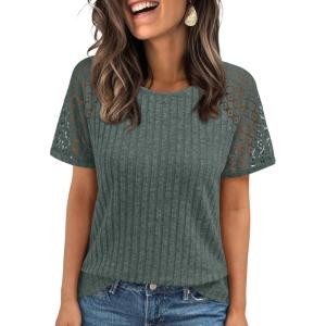 imageAUTOMET Womens Short Sleeve Sweater Crewneck Business Tops Dressy Casual Shirts Trendy Tunic Summer Clothes 2025Green