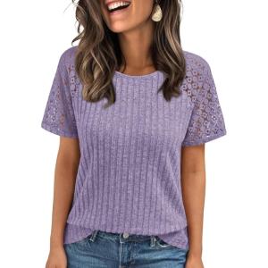 imageAUTOMET Womens Short Sleeve Sweater Crewneck Business Tops Dressy Casual Shirts Trendy Tunic Summer Clothes 2025Purple