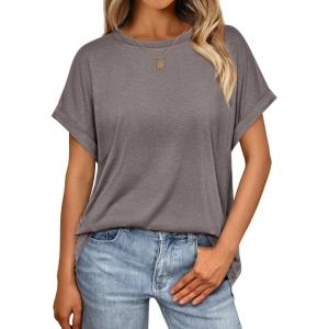 imageAUTOMET Womens Summer Tops Oversized Short Sleeve Business Casual T Shirts Trendy Fashion Clothes Spring Outfits 2025Coffee Grey