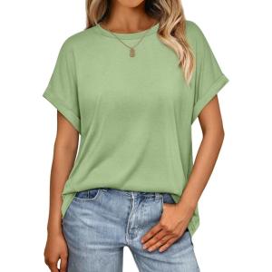 imageAUTOMET Womens Summer Tops Oversized Short Sleeve Business Casual T Shirts Trendy Fashion Clothes Spring Outfits 2025Light Green