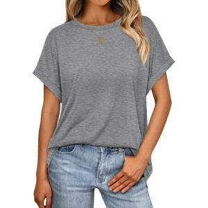 imageAUTOMET Womens Summer Tops Oversized Short Sleeve Business Casual T Shirts Trendy Fashion Clothes Spring Outfits 2025Light Grey