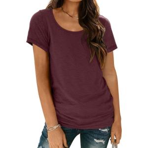 imageAUTOMET Womens Tshirts Loose Casual Crewneck Short Sleeve Spring Tops Basic Teeshirt 2025 Summer Fashion OutfitsWine Red