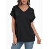 imageAUTOMET Womens Oversized V Neck Tshirts Casual Basic Short Sleeve Summer Tops Loose Fit 2025 Plain Tee ShirtsBlack