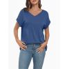 imageAUTOMET Womens Oversized V Neck Tshirts Casual Basic Short Sleeve Summer Tops Loose Fit 2025 Plain Tee ShirtsBlue
