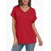 imageAUTOMET Womens Oversized V Neck Tshirts Casual Basic Short Sleeve Summer Tops Loose Fit 2025 Plain Tee ShirtsRed