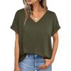 imageAUTOMET Womens Oversized V Neck Tshirts Casual Basic Short Sleeve Summer Tops Loose Fit 2025 Plain Tee ShirtsArmygreen