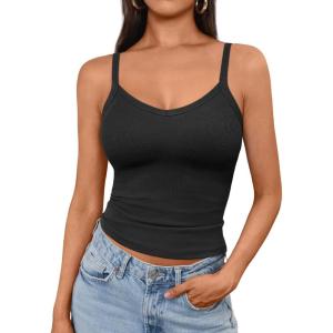 imageAUTOMET Crop Tank Top Woman Summer V Neck Tube Ribbed Tops Halter Sapghetti Strap Cami Racerback Tees LadiesBlack