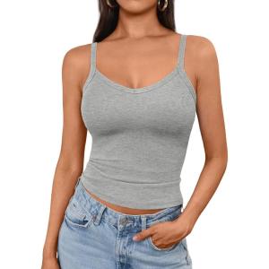 imageAUTOMET Crop Tank Top Woman Summer V Neck Tube Ribbed Tops Halter Sapghetti Strap Cami Racerback Tees LadiesHeathergrey