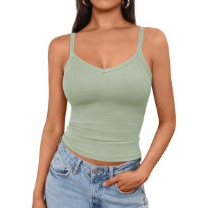 imageAUTOMET Crop Tank Top Woman Summer V Neck Tube Ribbed Tops Halter Sapghetti Strap Cami Racerback Tees LadiesLightgreen
